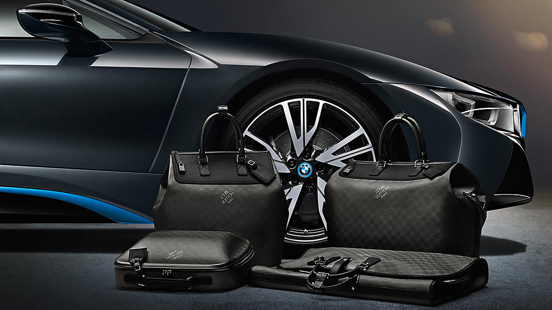 BMW i8 Electric Sports Car and Custom Set of Louis Vuitton Luggage