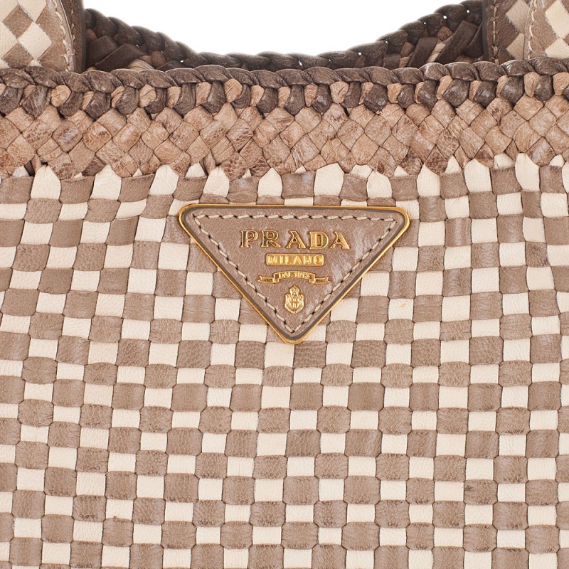 Prada Two Tone Woven Tote Bag in Brown