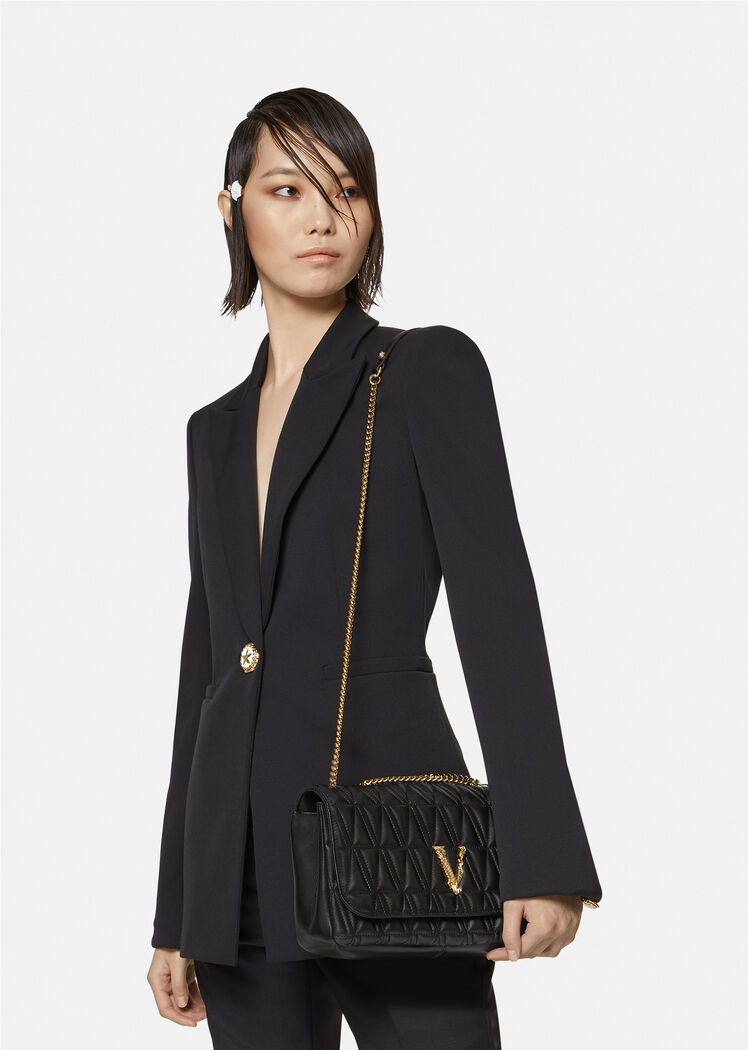 Versace Virtus Quilted Leather Tote Bag in Black